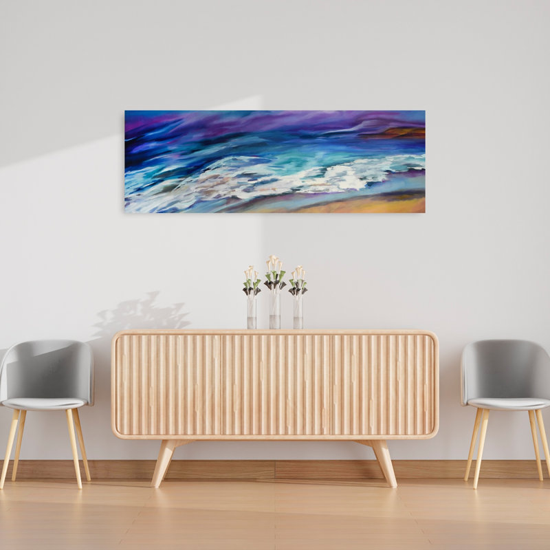 «Vibrant Ocean Waves Abstract Modern Contemporary Landscape Nature», art mural, H 16 po x l 48 po