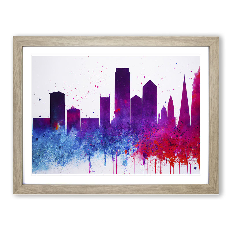 Colourful London Skyline Vol.3 Abstract - Painting, 34cm H x 46cm W x 2cm D, Oak Framed