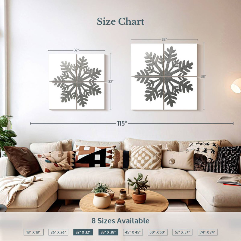 Lelend Silver Snowflakes I, 38'' H x 38'' W