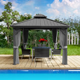 Kozyard Gray Double Roof Hardtop Gazebo with Curtain and Mosquito Netting