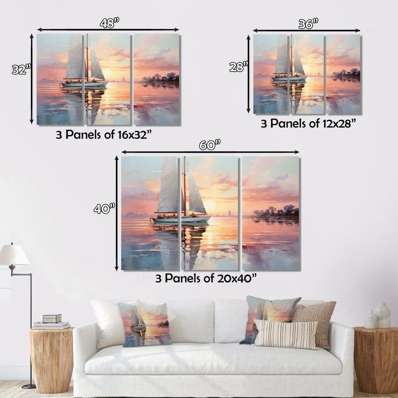«Sail Boat Dreamy Regatta II» sur toile, reproduction de 3 pièces, H 40 po x l 60 po x P 1 po