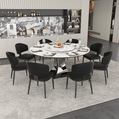 Modern Dining Table Sets(Must include both Table and Chair), 59 Inch Marble Stone Table, 8 Chairs, Kitchen Dining Home