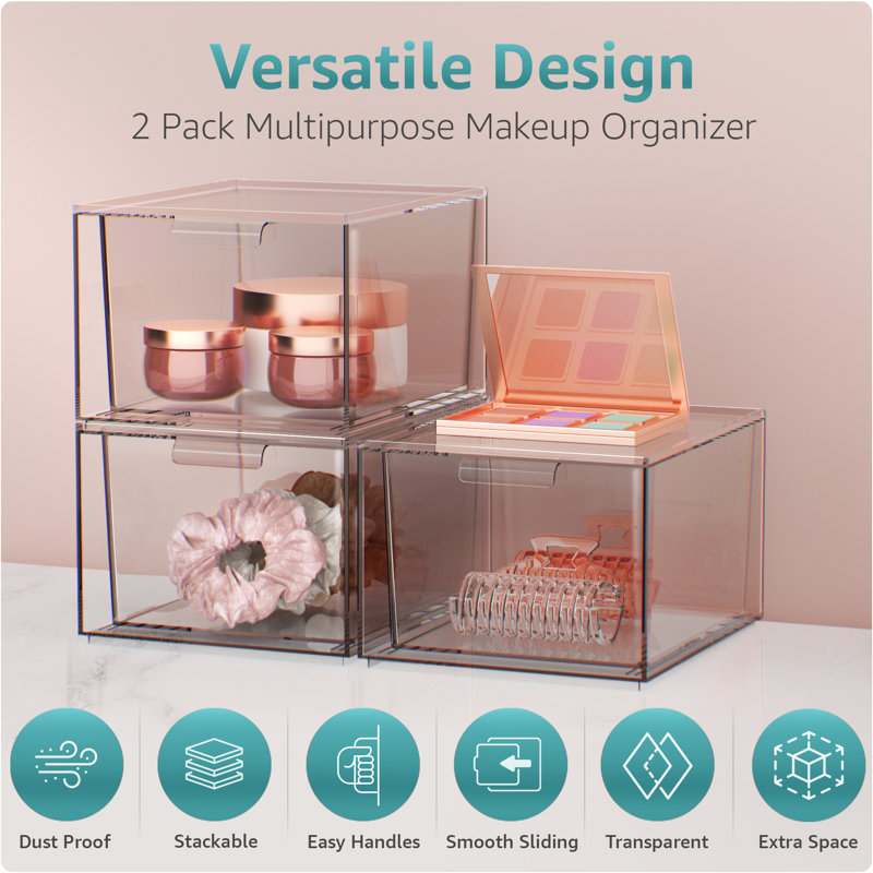  Ensemble de 2 organisateurs de tiroir de cuisine et de salle de bain empilables en acrylique transparent