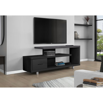 Meuble télé, 60 po, console, meuble multimédia, armoire de rangement, salon, chambre à coucher, stratifié noir et gris, contemporain, moderne