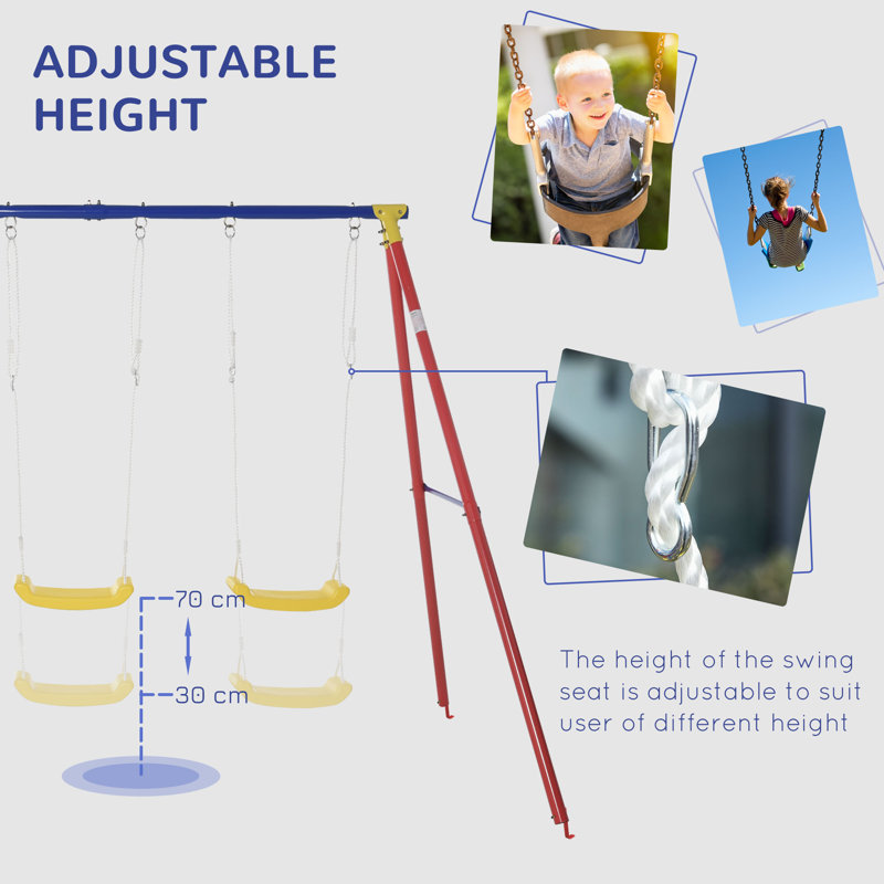 Outsunny Metal Swing Set with 2 Swing(s), Multicolor
