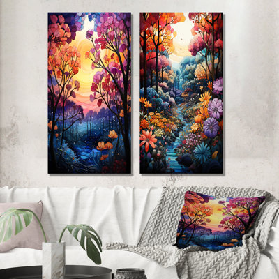 Mauve et rose, auvent forêt - ensemble de 2 reproductions d'art mural forêt