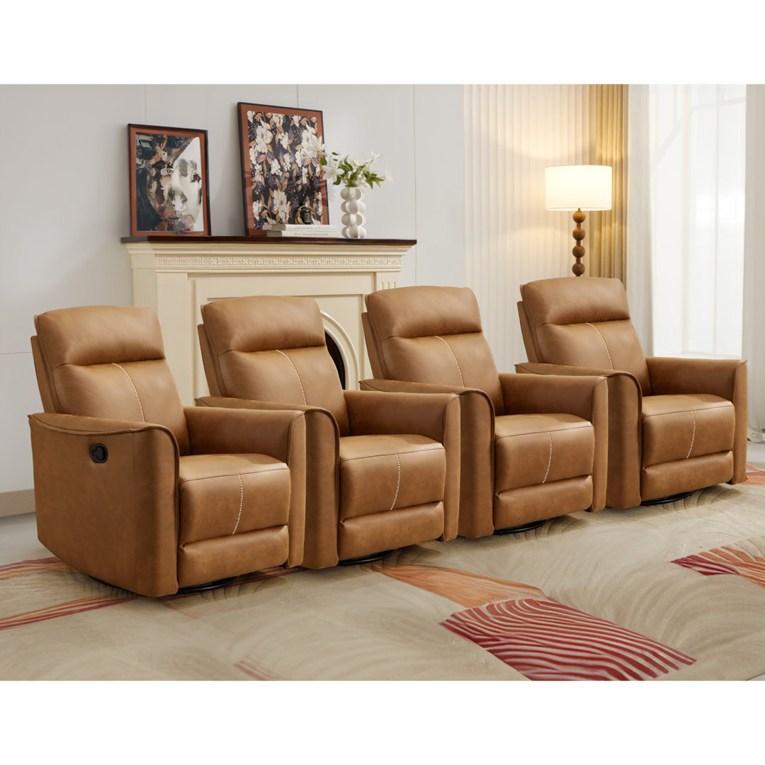 31.5" Wide Modern Ultra Comfortable Swivel and Rocker Manual Reclining Home Theater Seating (Set of 4) Latitude Run® Leather 
