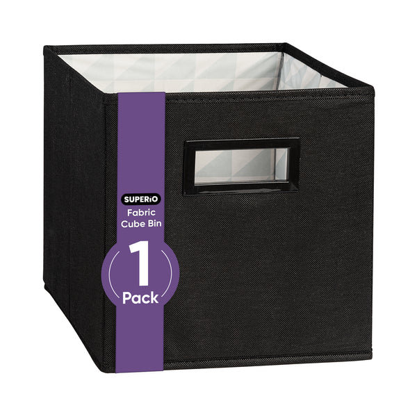 Collapsible Fabric Organizing Bin, Foldable Space Saver Storage Solution, Black Colour, Pack of 1, by Superio, Black