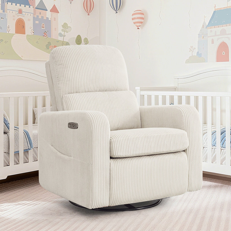 Breh 36" Modern Upholstered Corduroy Power Swivel Rocker Glider Recliner with USB and Type-C Port, Swivel Nursery Glider Recliner Wider Armrest and Double Pocket