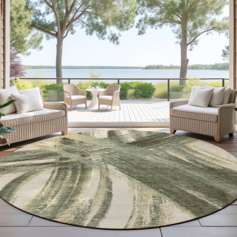 Machine Washable Indoor/Outdoor Chantille ACN2421 Abstract Rug, Round 8'