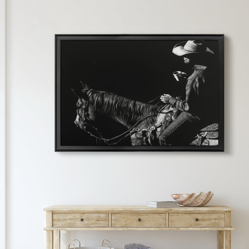 «Cowboy Scratchboard I» - Cadre photo, impression sur toile, Noir, H 30,5 po x l 42,5 po x P 1,5 po