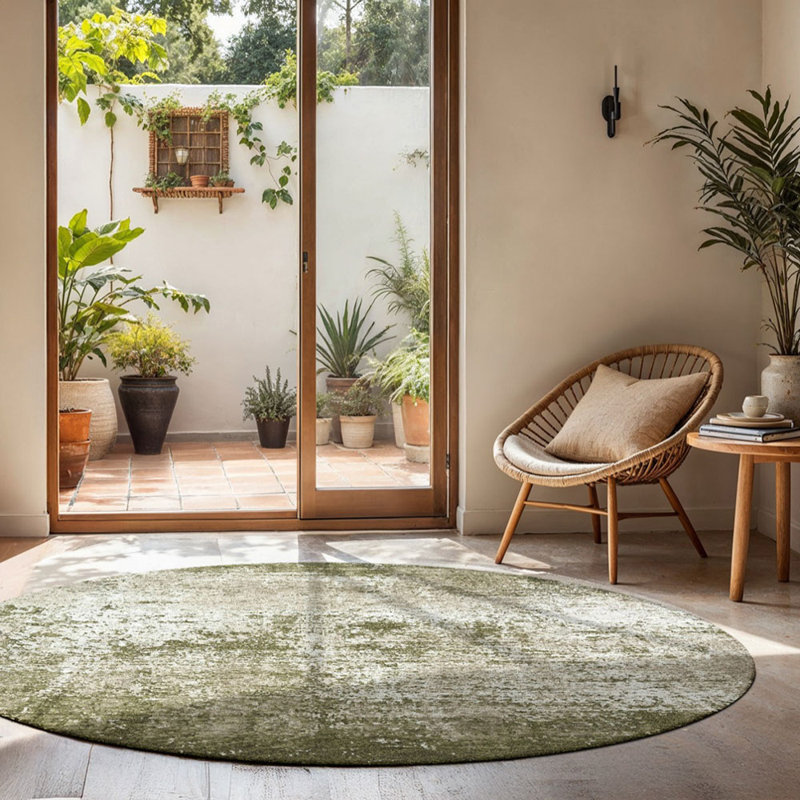 Rectangle 290 cm x 290 cm Abstract Jacquard Indoor / Outdoor Washable Area Rug, Green