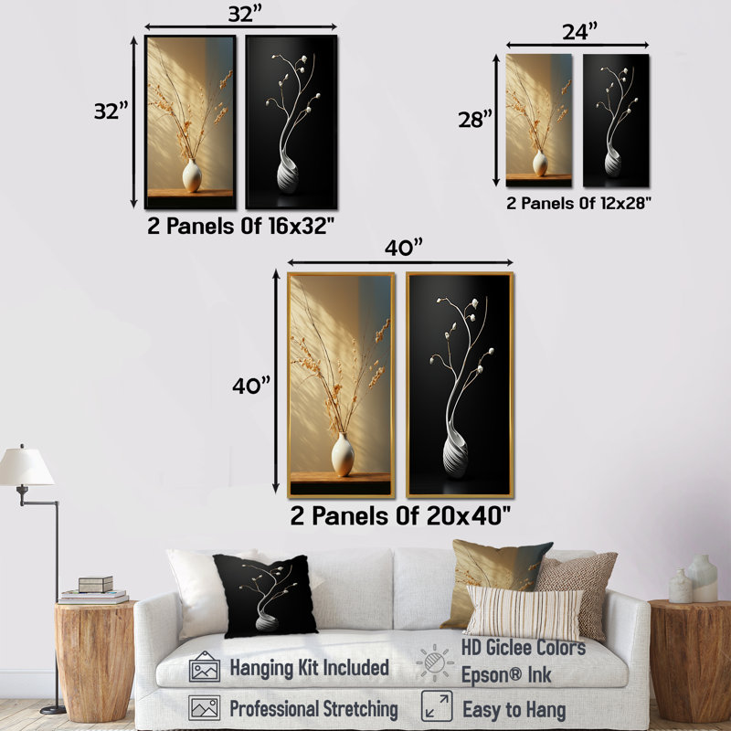 Silence Essence of Elegance - Ensemble de 2 décorations murales fleur, H 32 po x l 33 po, Encadrement doré