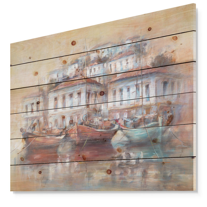 «Calm Sea with Boat», impression, H 30 po x l 40 po x P 1,5 po, Bois