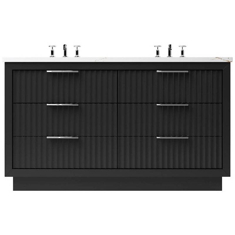 Lecrieú Double Drawer Bath Vanity, Noir, Polished Chrome, 60"