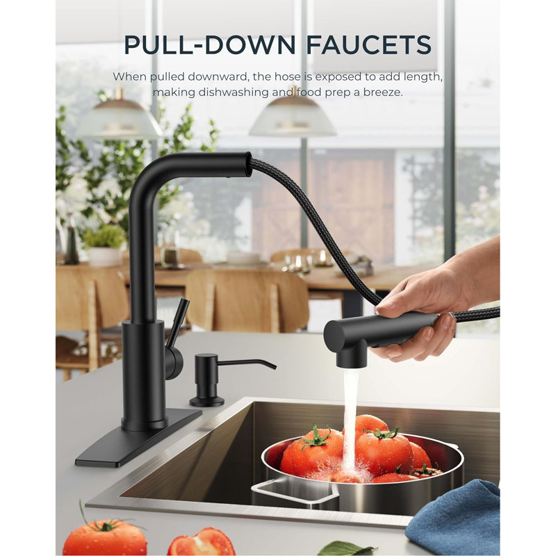 Modern Kitchen Faucet – Single Handle With Pull-Out Sprayer & Soap Dispenser, Fits Bar, RV, Farmhouse, Laundry & Outdoor Sinks,Modern
