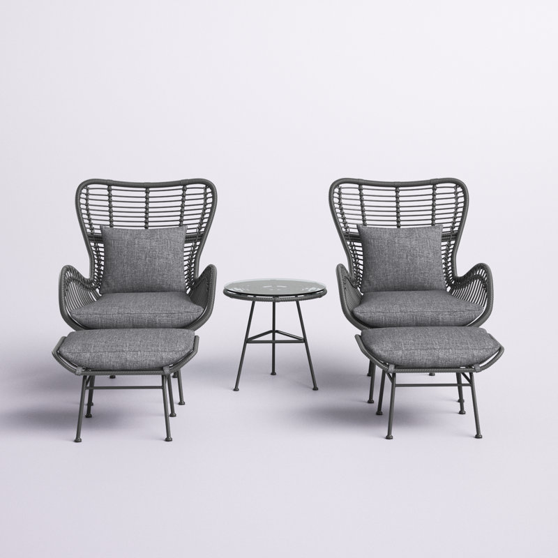 Ensemble de conversation d'extérieur 5 pièces avec coussins Astha, Structure grise / coussin gris foncé