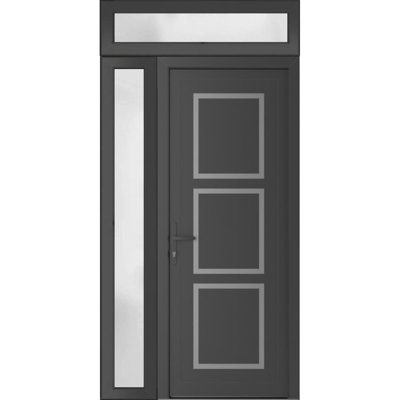Avant en métal pré-suspendu | Manux 8661 gris anthracite | Tablette latérale et supérieure Sidelite | Bureau Portes de garage commerciales et résidentielles 48 po x 94 po (l 36 + 12 po x H 80 + 14 po)