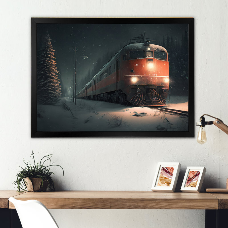 Train dans la tempête de neige - train de transport, impressions sur toile, Cadre photo noir, H 12 po x l 20 po