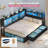 Corner Bed Frame With Bookcase Storage & Rgb Lights, Charging Station, Metal Daybed With 3 Drawers & 2 Open Cubbies, For  Small Space-128836724-117562244