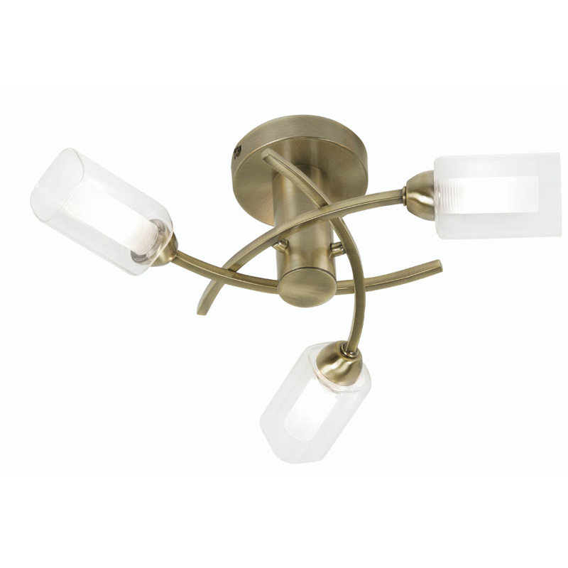 Glass Semi Flush Mount, Antique Brass