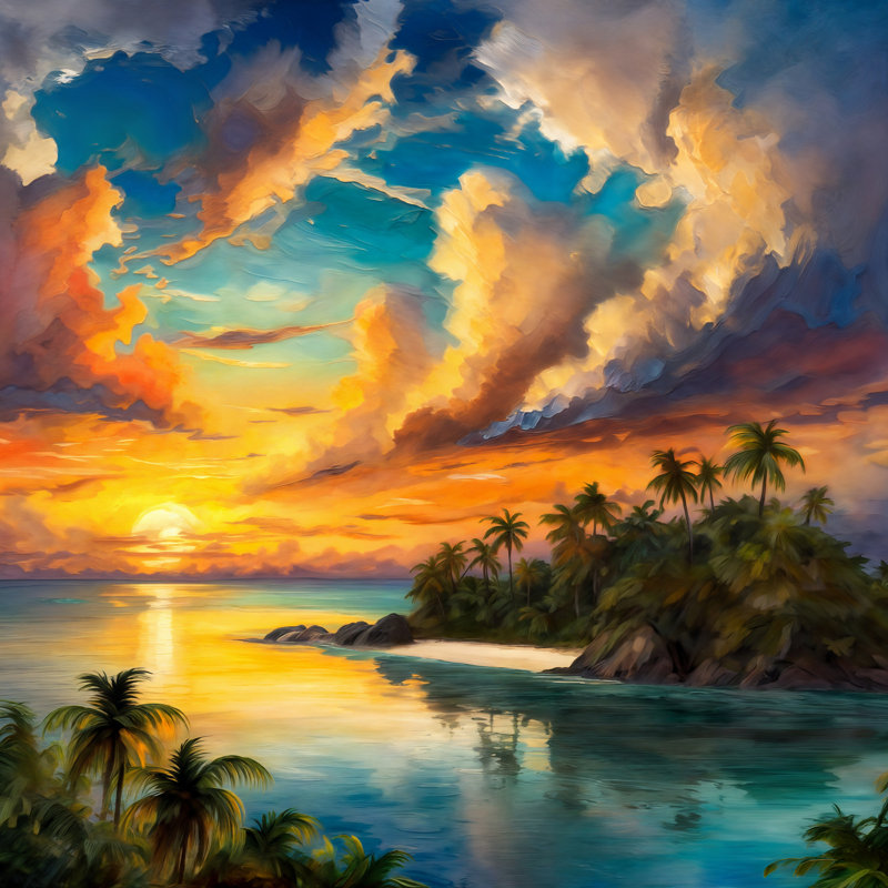 Beautiful Tropical Sunset, 24" H x 24" W