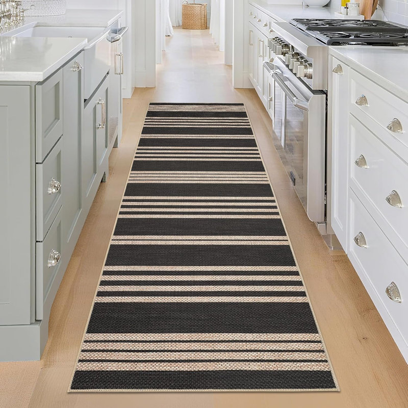 Rectangle Geometric Washable Area Rug, Black, Rectangle 80 x 150 cm