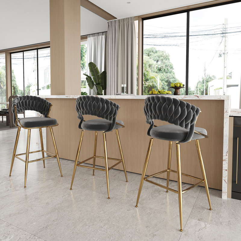 Tabouret de comptoir moderne en velours, 25,2 po, accents dorés, conception ergonomique, siège moelleux pour la cuisine ou le bar | Idée cadeau