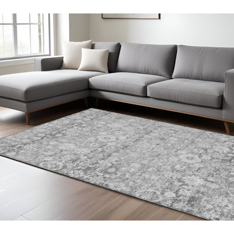 Tapis oriental lavable intérieur gris et étain 8 pi x 10 pi