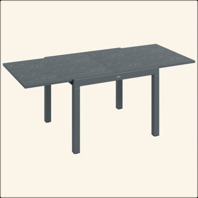 Extendable Outdoor Dining Table, 41"- 83" Aluminum Frame Patio Table With Wood Effect Steel Top, Rectangle Expandable Patio Table For 6-8