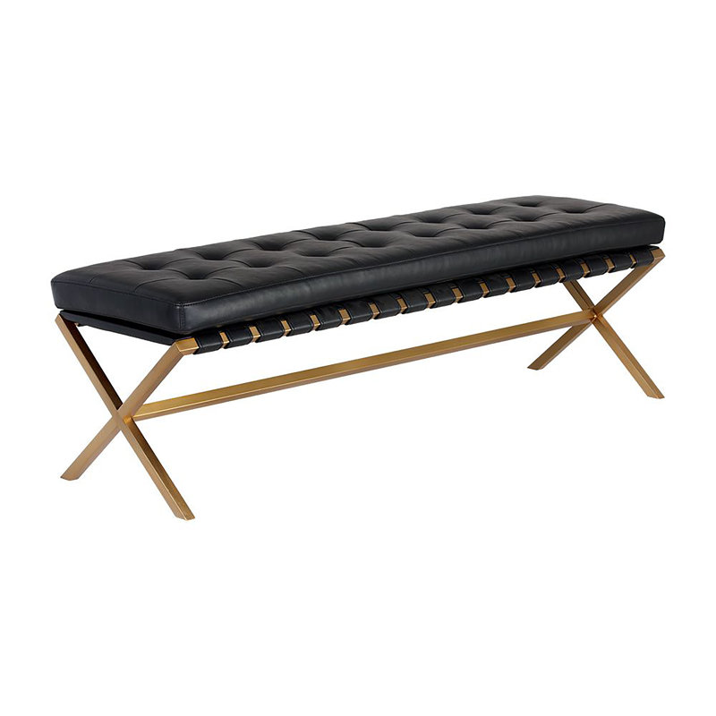 Kenji Upholstered Bench, Black Faux Leather