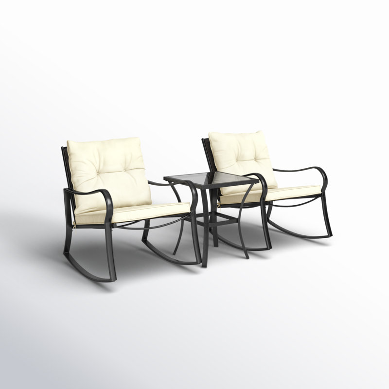 Ensemble de patio d'extérieur avec coussins 3 pièces Prciado, Blanc