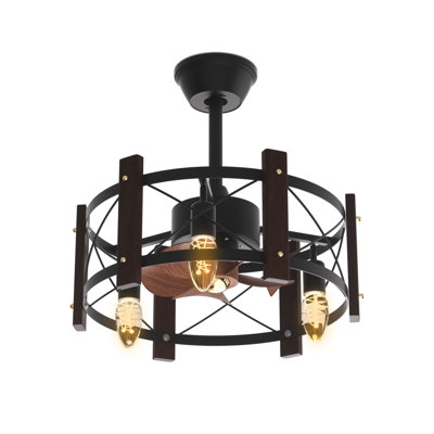 Vayden 19" Caged Ceiling Fan with Optional Light Kit Remote Control and 3-Speed Settings Low-Noise Farmhouse Ceiling Fan for Living Room Bedroom Kitchen and Dining Room