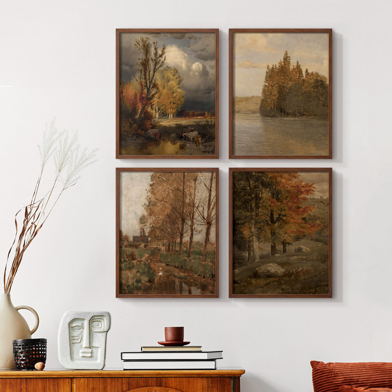 «Vintage Landscape», reproduction encadrée CLXIX - ensemble de 4, Naturel, H 32 po x l 10 po