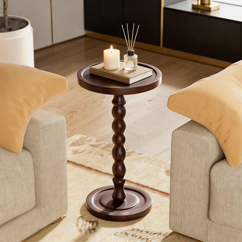 Table d'appoint ronde en bois d'hévéa massif avec plateau concave, table d'appoint moderne pour le salon, la chambre à coucher, le bureau et les petits espaces