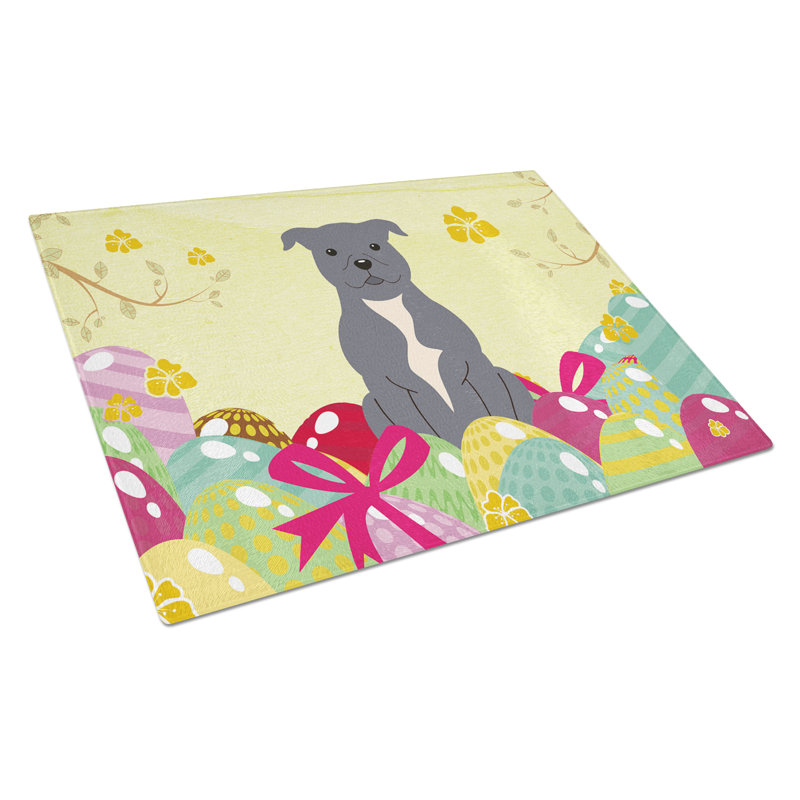 The Holiday Aisle Saroyan Glass Staffordshire Bull Terrier Cutting Board, Blue