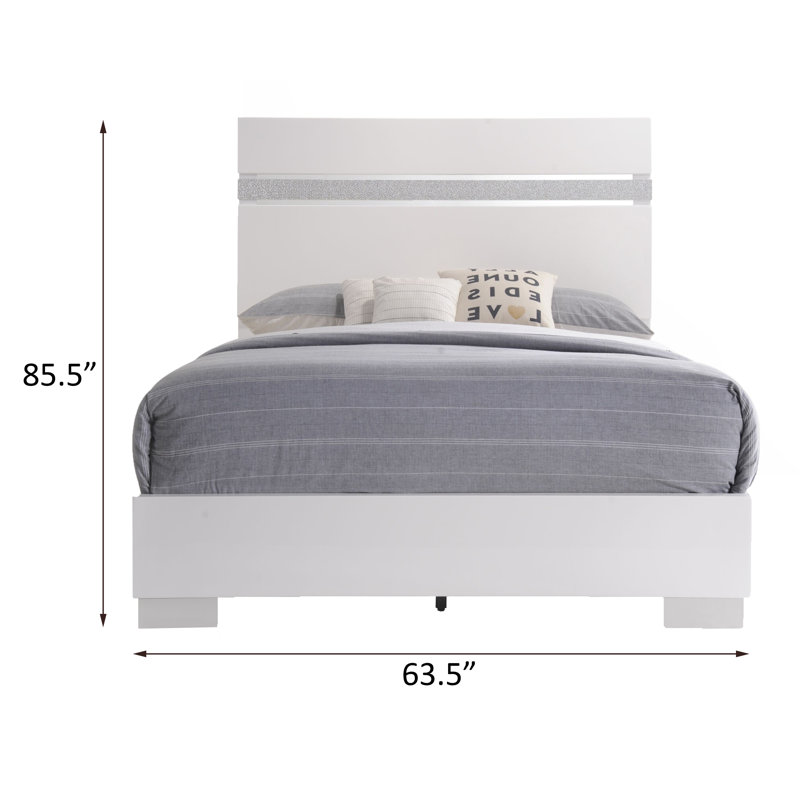Kontos White High Gloss Queen Panel Bed