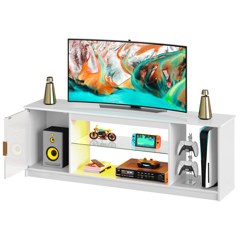 Labelle Brandenburg 57" Modern Media Console with Adjustable shelf, LED Fluted TV Stand for 65 Inch TV, Glossy TV Console with Cabinet