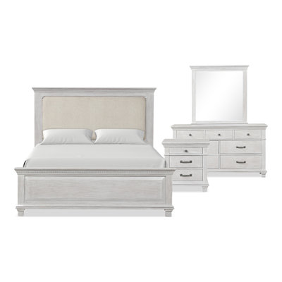 Ensemble de chambre à coucher 4 pièces Avallon (1 lit + 1 table de chevet + 1 Dreser + 1 miroir)
