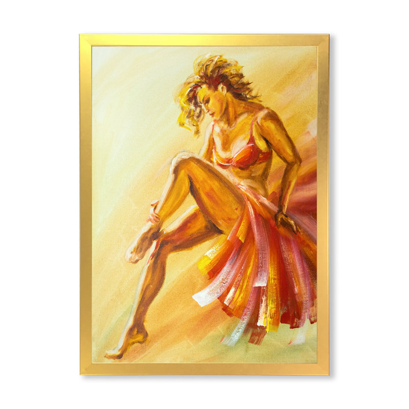 Danseur de flamenco chaleureux - peinture sur toile, Toile encadrée d'or, H 40 po x l 30 po x 1,5 po