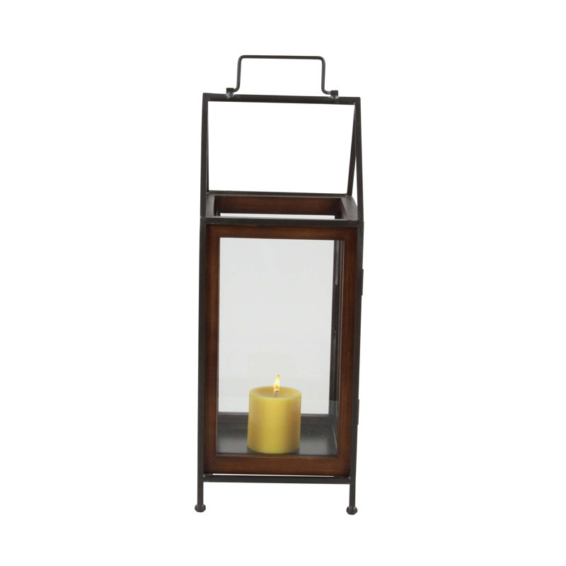 Lanterne en verre en métal/bois