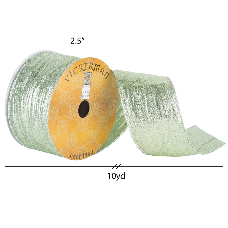 Ruban de Noël filaire métallique vert menthe 2,5 po x 10 verges Vickerman