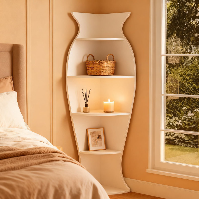 Bibliothèque d'angle en forme de vase, étagère de rangement autoportante à 5 niveaux pour le salon, la chambre à coucher et le bureau, rangement moderne et solution de présentation