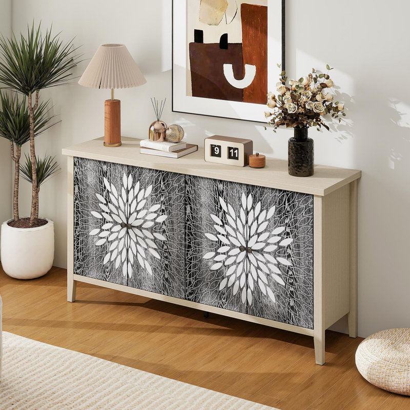 Buffet buffet, armoire de rangement avec rangement, armoire de rangement moderne avec 4 portes et tablettes réglables pour le salon, la salle à manger, la cuisine et le vestibule