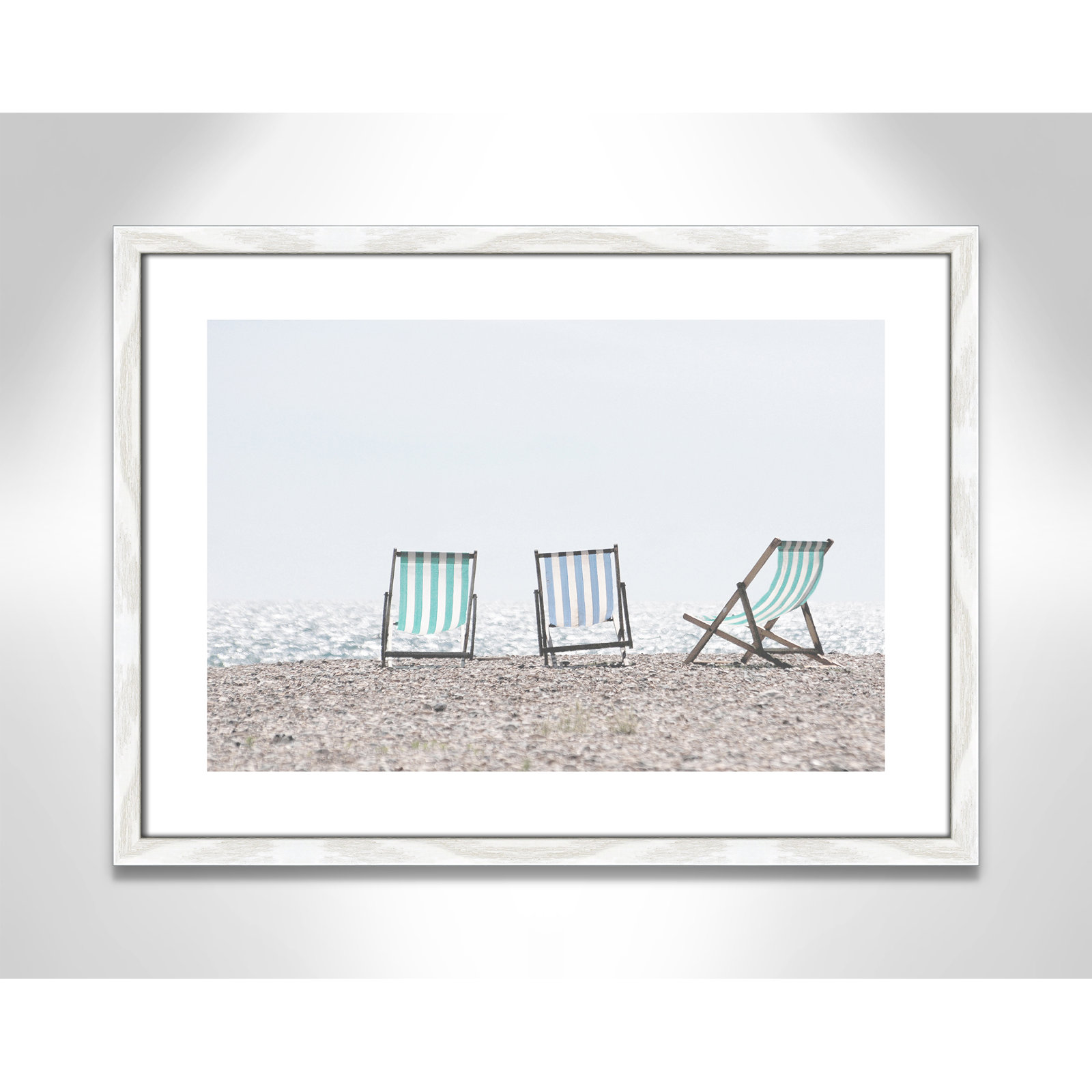 Beach Chairs - Photograph Print, 17" H x 23" W x 0.75" D, White Wood Grain Framed Paper