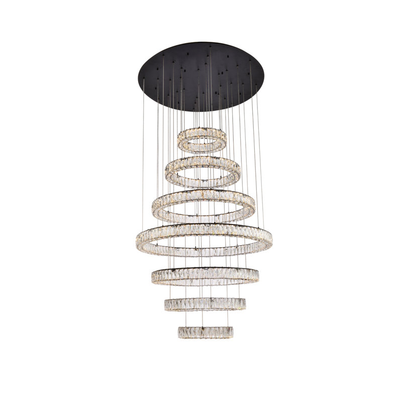 Lustre unique à 7 lumières à DEL avec accents en cristal Steveson, Noir, H 38 po x l 40 po x P 40 po