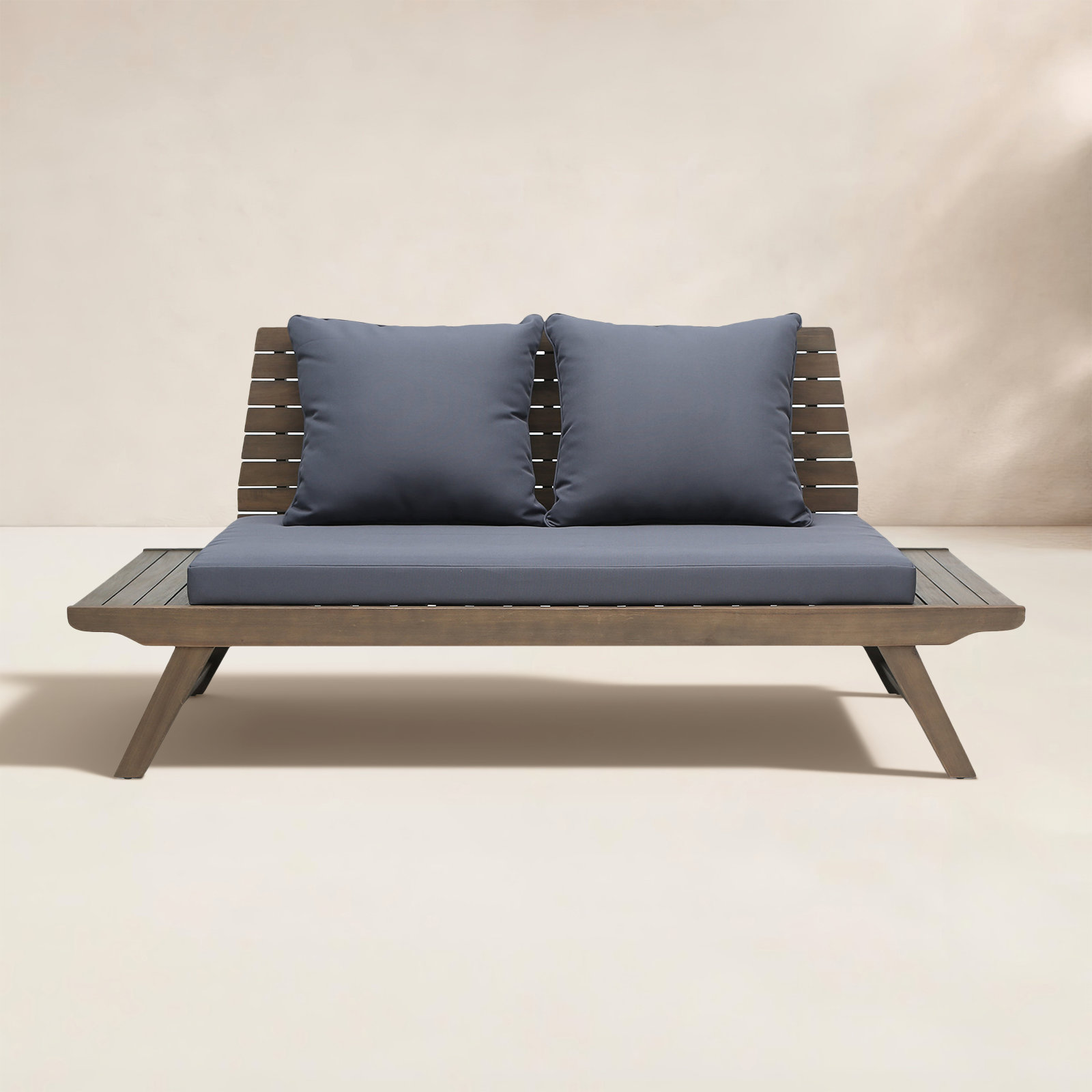 Lavinia 65'' Wide Straight Acacia Loveseat with Cushions, Gray Frame / Dark Gray Cushion