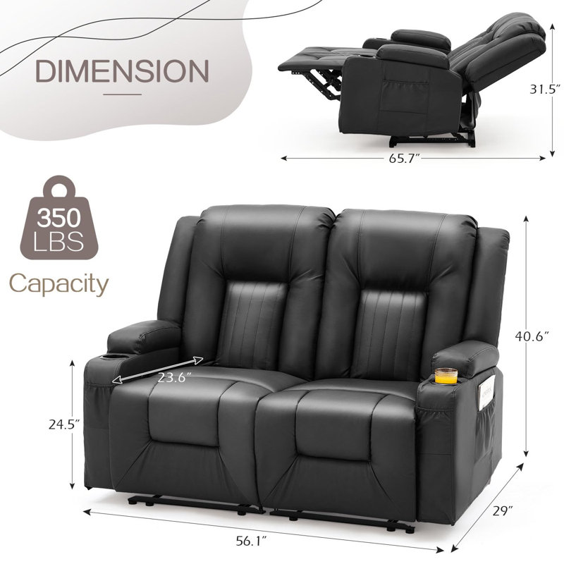 Reclining Loveseat With Cup Holders&side Pockets, Black