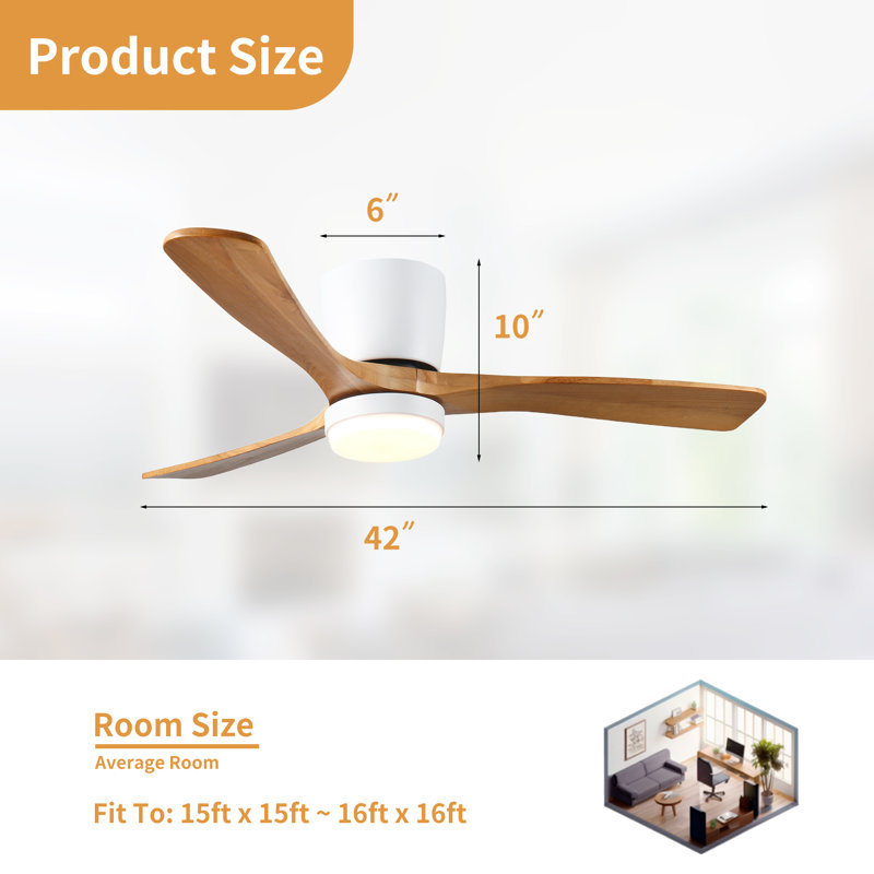 Epoch 42" DC Motor Ceiling Fan with Dimmable LED Light, Solid Wood Blades, App Control, Wall Switch & Handheld Remote