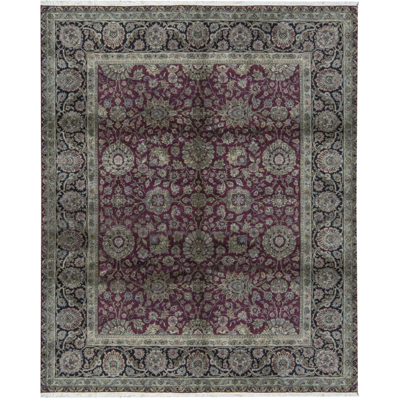 Tapis rouge et noir noué à la main de haute qualité